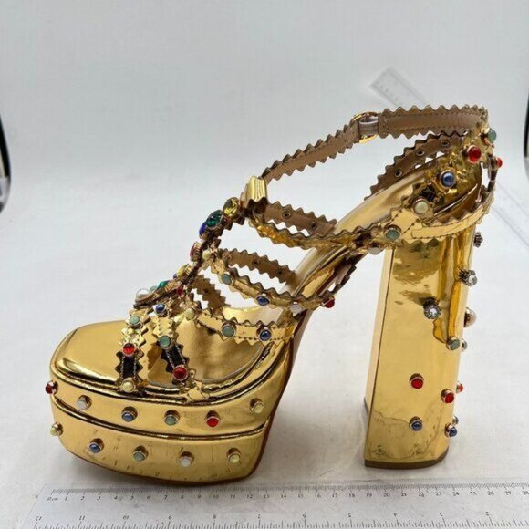 FSJ Women  Platform Sandals Studded with Crystals Diamonds High Heel  Gold - Picture 1 of 7